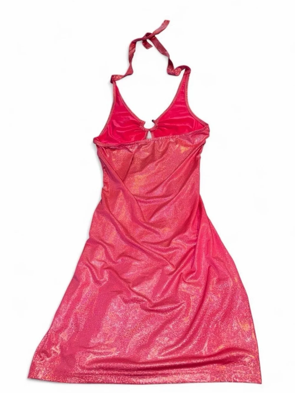 Pink Halter Keyhole Shimmer Mini Dress - Picture 3 of 3